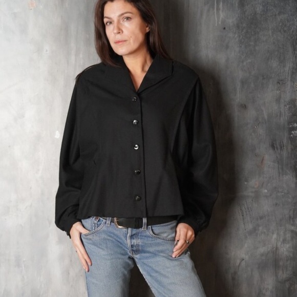 Vintage Women's Black Button-Down Shirt - Picture 1 of 5